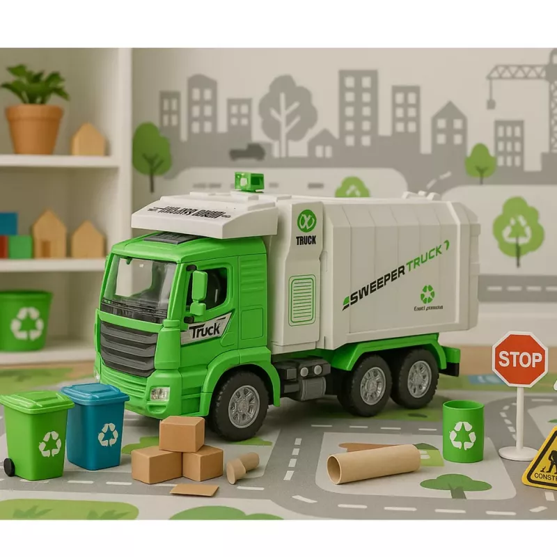 LEAN TOYS Garbage Truck City Lights Sounds Green