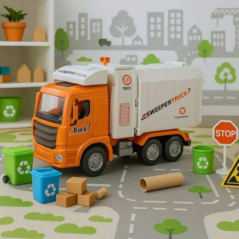LEAN TOYS Garbage Truck City Lights Sounds Orange