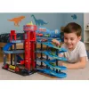 LEAN TOYS Parking Lot with Cars, 4 Level Track, 8 Metal Vehicles, Stickers