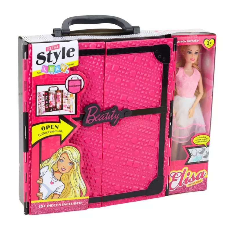LEAN TOYS Pink Wardrobe Set for Dolls, Dresses, Shoes, Accessories