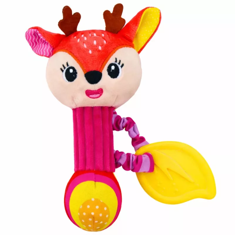 LEAN TOYS Plush Deer Rattle with Teether and Squeaker for Babies