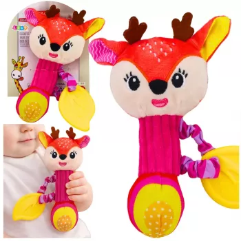 LEAN TOYS Plush Deer Rattle with Teether and Squeaker for Babies