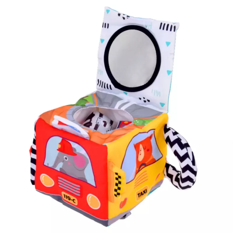 LEAN TOYS Soft Sensory Cube with Mirror Cars and Road Signs for Toddlers