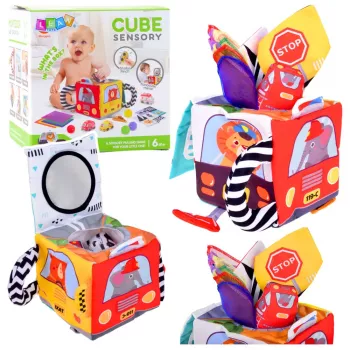 LEAN TOYS Soft Sensory Cube with Mirror Cars and Road Signs for Toddlers
