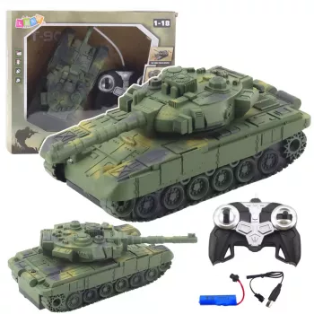 LEAN TOYS T90 Military Tank Remote Controlled RC Lights Sounds Green 1:18