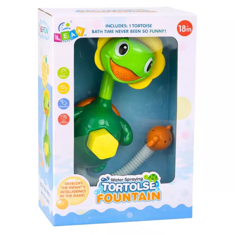 LEAN TOYS Bath Toy Turtle with Fish Fountain Shower Suction Cups