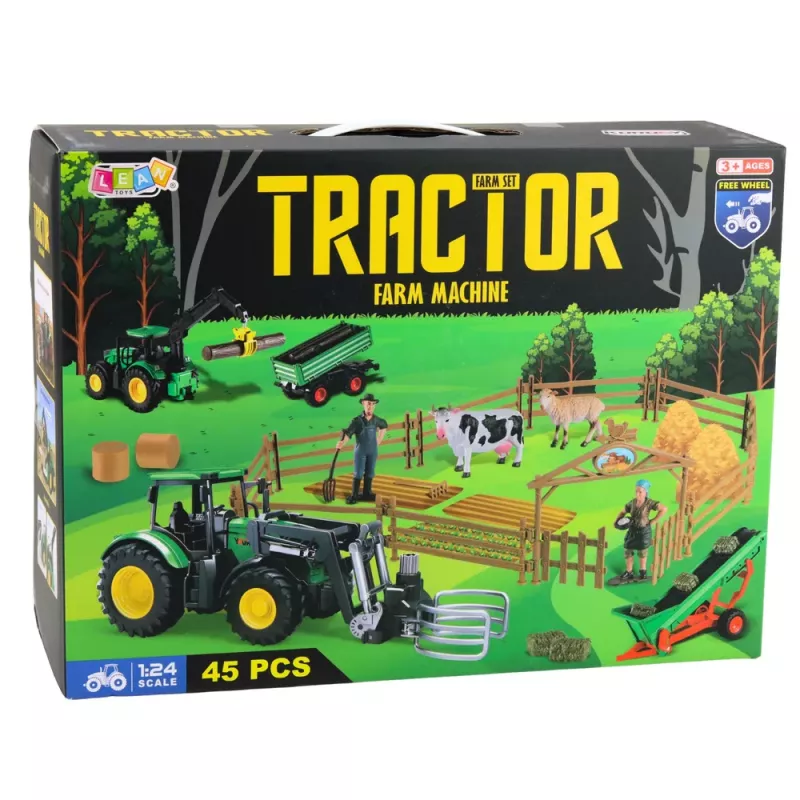 LEAN TOYS Agricultural Set Tractor with Trailer Animals Farmers Farm 45 pcs.