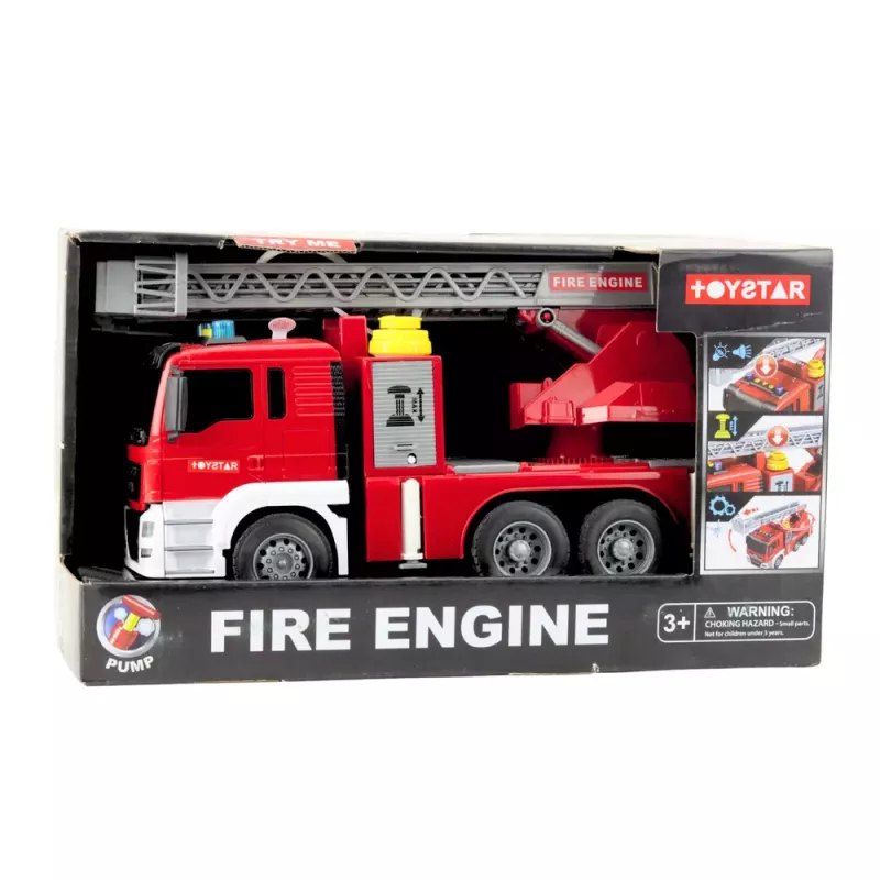 LEAN TOYS Fire Truck with Boom Fire Department Drive Water Pouring Lights Sounds