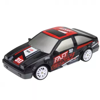 LEAN TOYS RC Coupe Remote Control Drift Car with Interchangeable Wheels Black 1:24