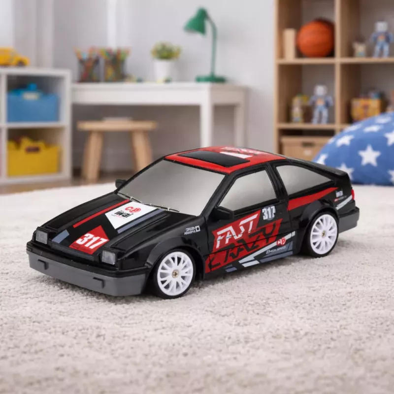 LEAN TOYS RC Coupe Remote Control Drift Car with Interchangeable Wheels Black 1:24