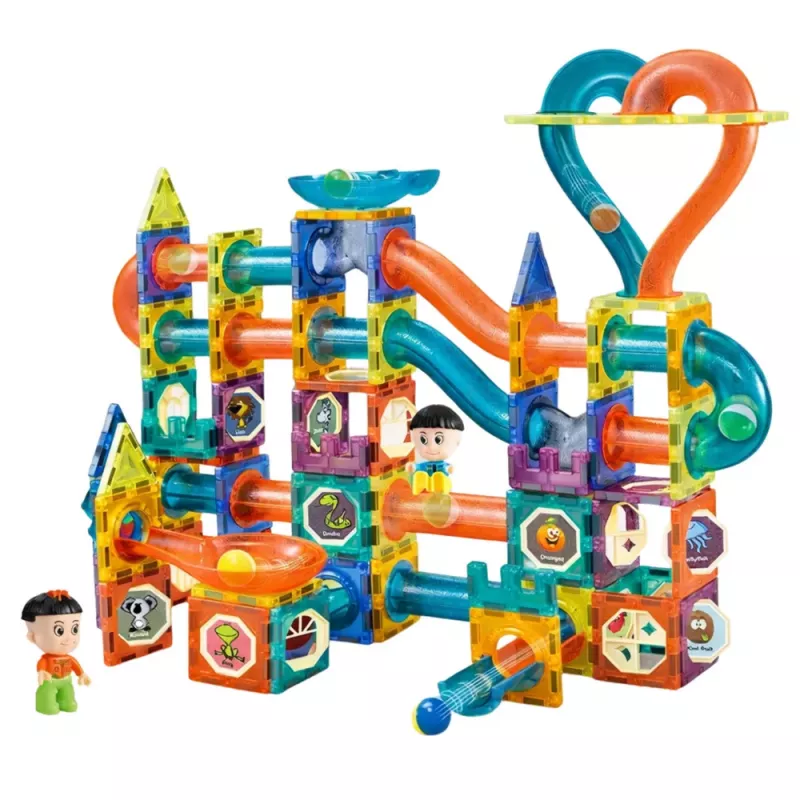 LEAN TOYS Set of Magnetic Blocks Ball Track Slide Colorful 188 pcs