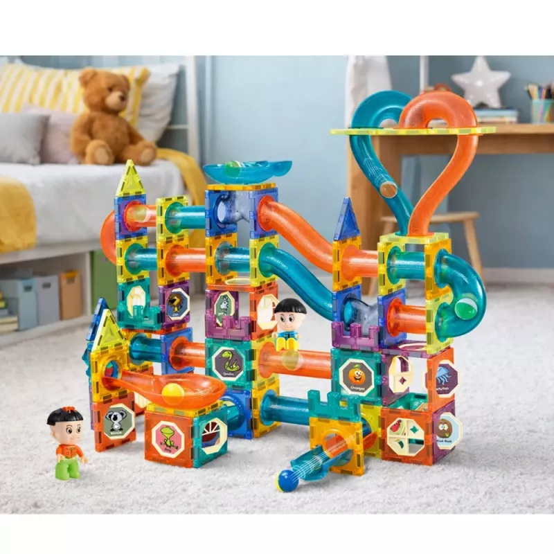 LEAN TOYS Set of Magnetic Blocks Ball Track Slide Colorful 188 pcs