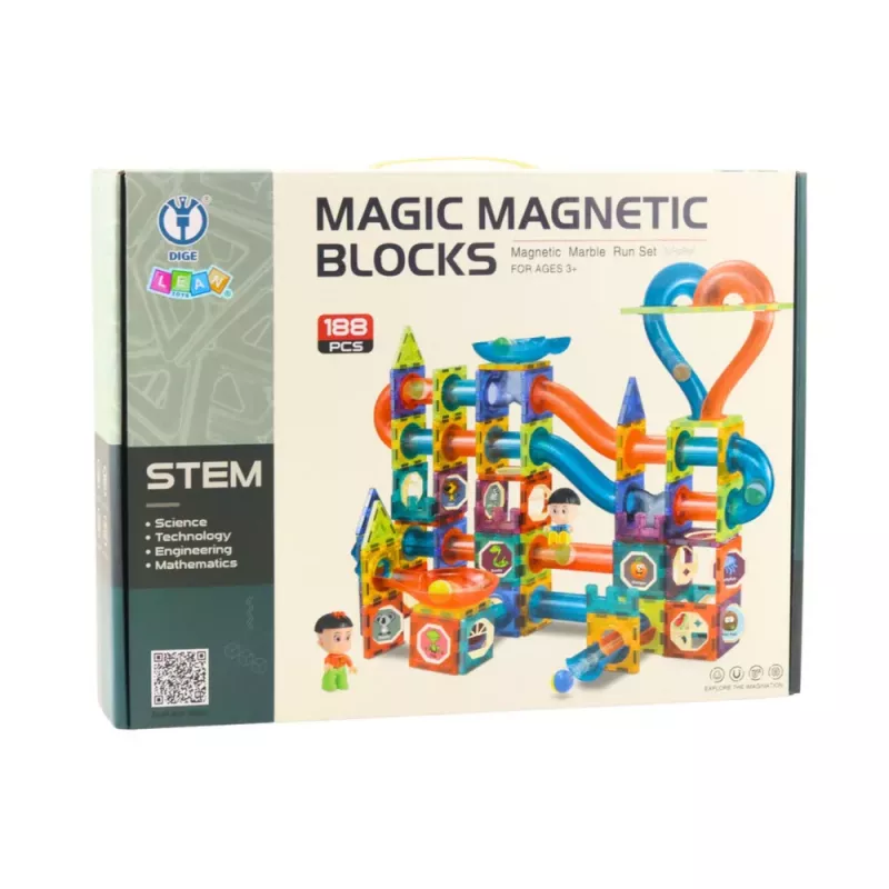 LEAN TOYS Set of Magnetic Blocks Ball Track Slide Colorful 188 pcs