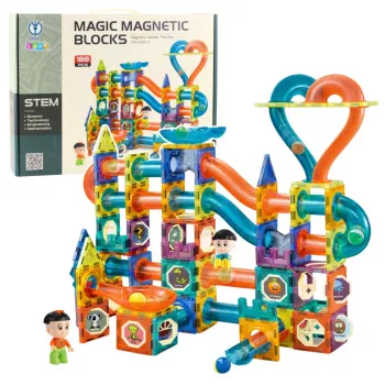 LEAN TOYS Set of Magnetic Blocks Ball Track Slide Colorful 188 pcs