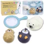 LEAN TOYS Bath Toys Set Fishing Rubber Animals Pastel Strainer 4 pcs.
