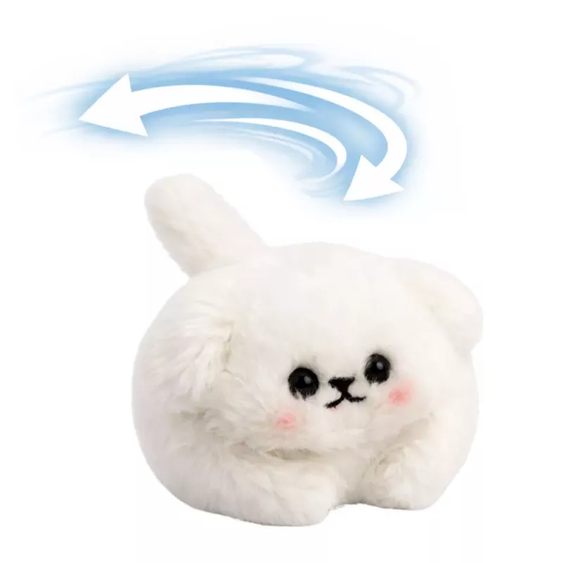 LEAN TOYS Plush White Dog with Wagging Tail and Squeaking Sounds Keychain 9 cm