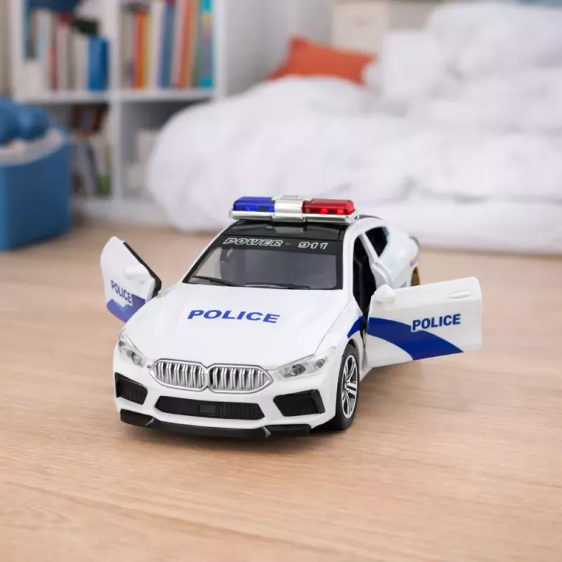 LEAN TOYS Police Car Opening Doors Motorized Lights Sounds White