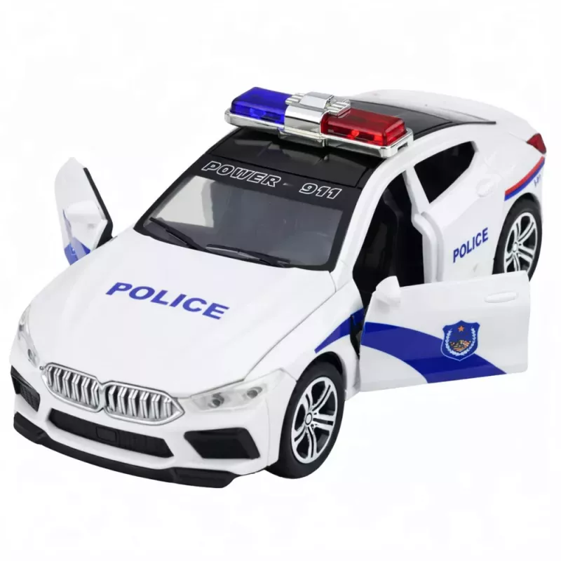 LEAN TOYS Police Car Opening Doors Motorized Lights Sounds White