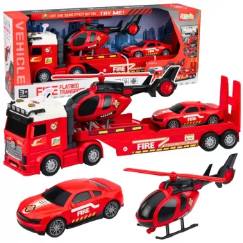 LEAN TOYS Firefighter Rescue Set with Fire Truck, Tow Truck, Helicopter, Car, Lights and Sound