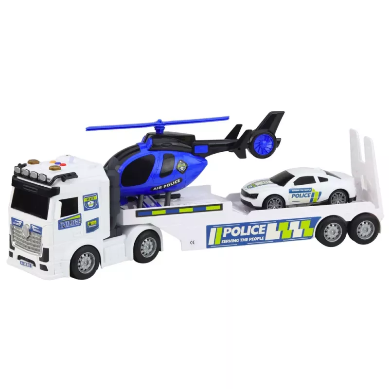 LEAN TOYS Police Truck Tow Truck Car Helicopter Lights Sound Set