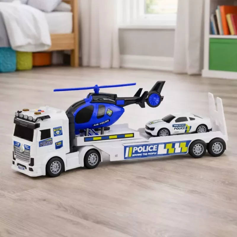 LEAN TOYS Police Truck Tow Truck Car Helicopter Lights Sound Set