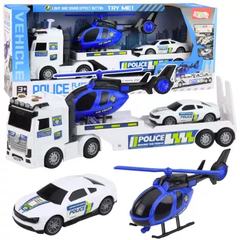 LEAN TOYS Police Truck Tow Truck Car Helicopter Lights Sound Set