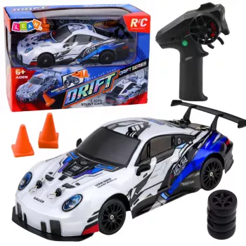 LEAN TOYS Remote Controlled Drift Car RC Interchangeable Wheels 4WD Blue 1:24