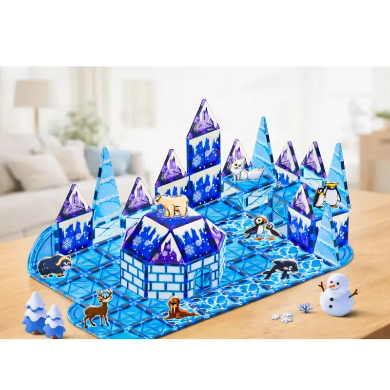 LEAN TOYS Magnetic Blocks Ice Land Animal Figures Blue 94 pcs.