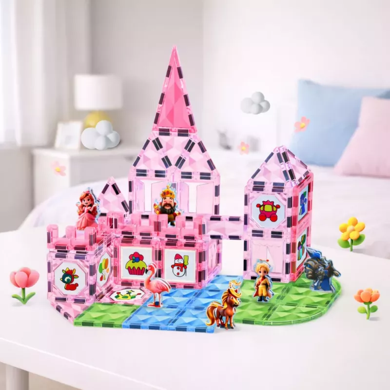 LEAN TOYS Magnetic Blocks With Figures Paints Cards For Painting Pink 80 pcs