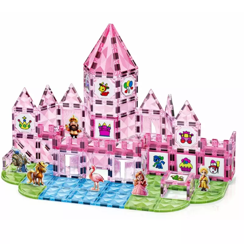 LEAN TOYS Magnetic Blocks With Figures Paints Cards For Painting Pink 142 pcs.