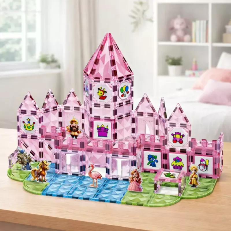 LEAN TOYS Magnetic Blocks With Figures Paints Cards For Painting Pink 142 pcs.