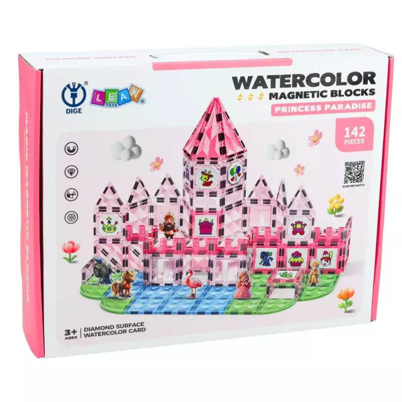 LEAN TOYS Magnetic Blocks With Figures Paints Cards For Painting Pink 142 pcs.