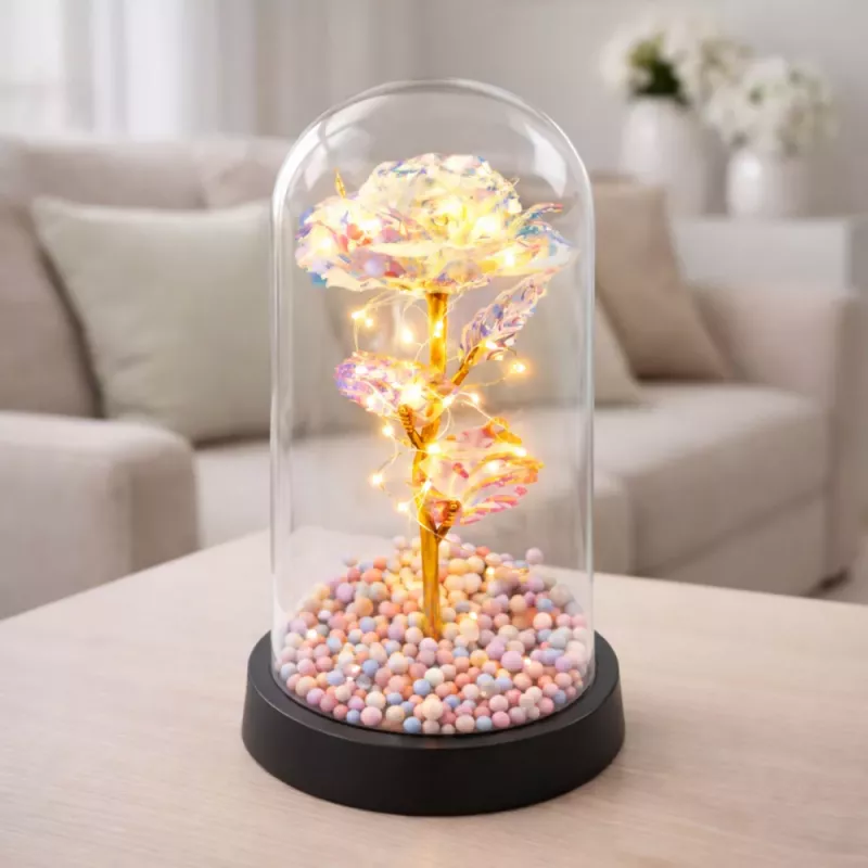 LEAN Eternal Rose in a Glass Dome LED Crystal Lighting 21.5 x 11 cm