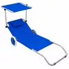 LEAN Folding Garden Beach Deckchair on Wheels with Canopy, Aluminum, Blue