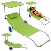 LEAN Folding Garden Beach Deckchair on Wheels with Aluminum Canopy Green