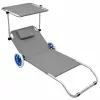 LEAN Garden Beach Deckchair on Wheels with Folding Canopy, Aluminum, Gray