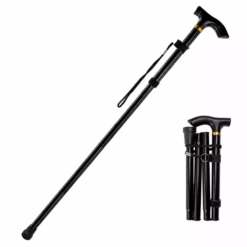 LEAN Telescopic Folding Adjustable Aluminum Walking Stick for Seniors Black 85-95cm