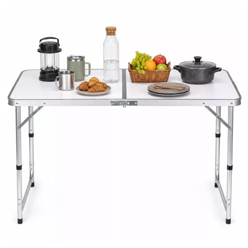 LEAN Folding Camping Table Adjustable Height Suitcase White