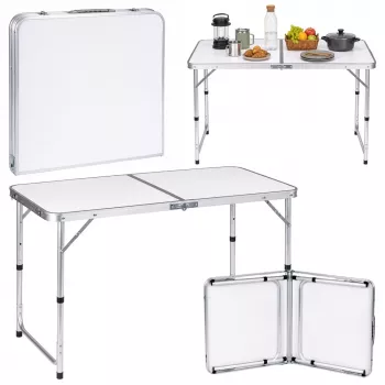 LEAN Folding Camping Table Adjustable Height Suitcase White