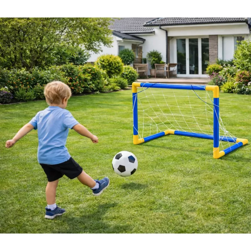 LEAN TOYS Sports Set for Playing Football, Soccer Goal, Ball, Pump 62x40cm