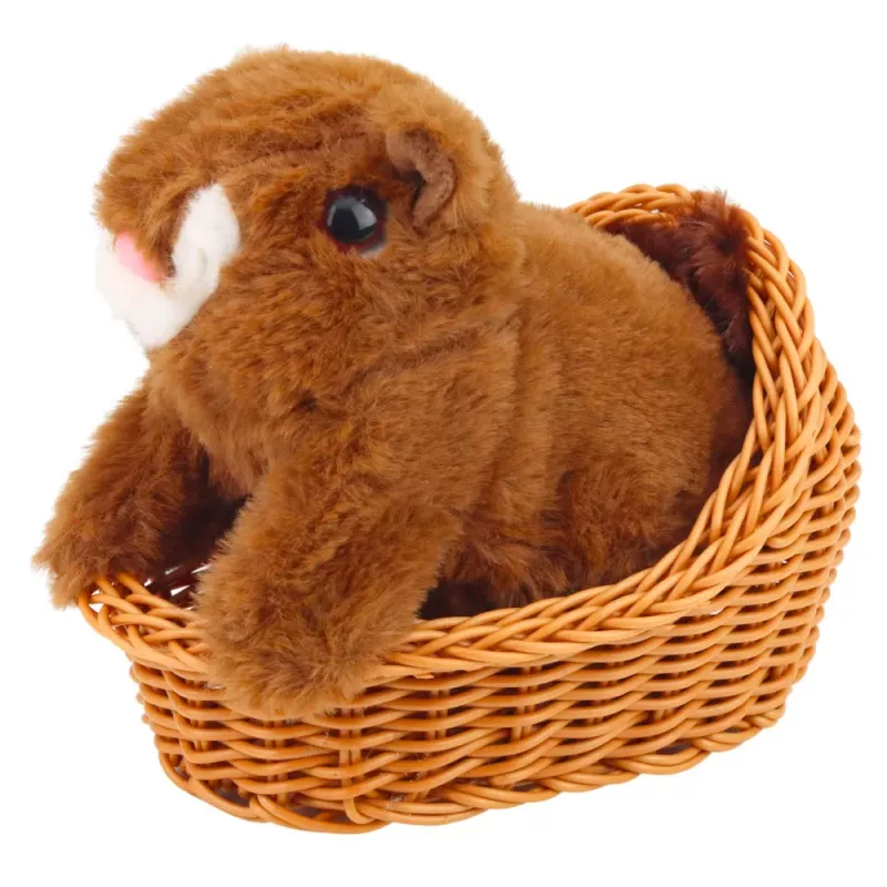LEAN TOYS Plush Interactive Squirrel in a Basket Walks and Makes Sounds Brown