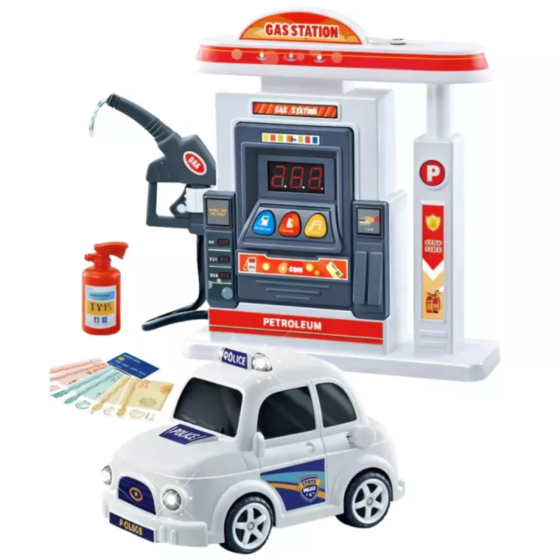 LEAN TOYS Interactive Gas Station Police Car with Lights, Sounds and Smoke