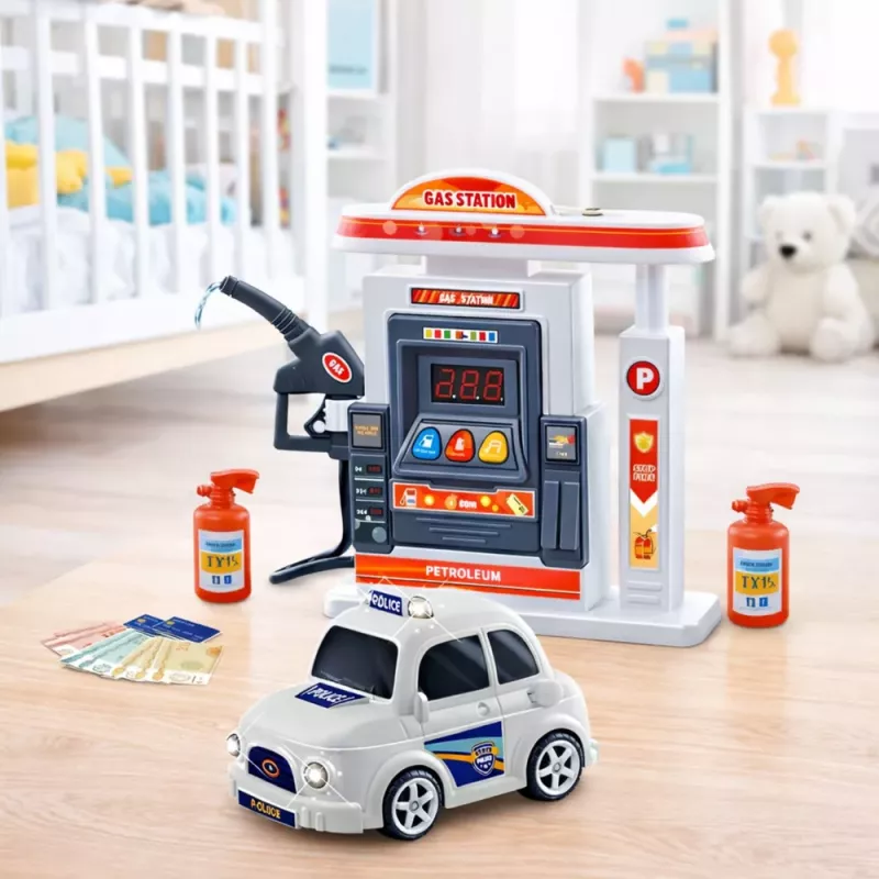LEAN TOYS Interactive Gas Station Police Car with Lights, Sounds and Smoke
