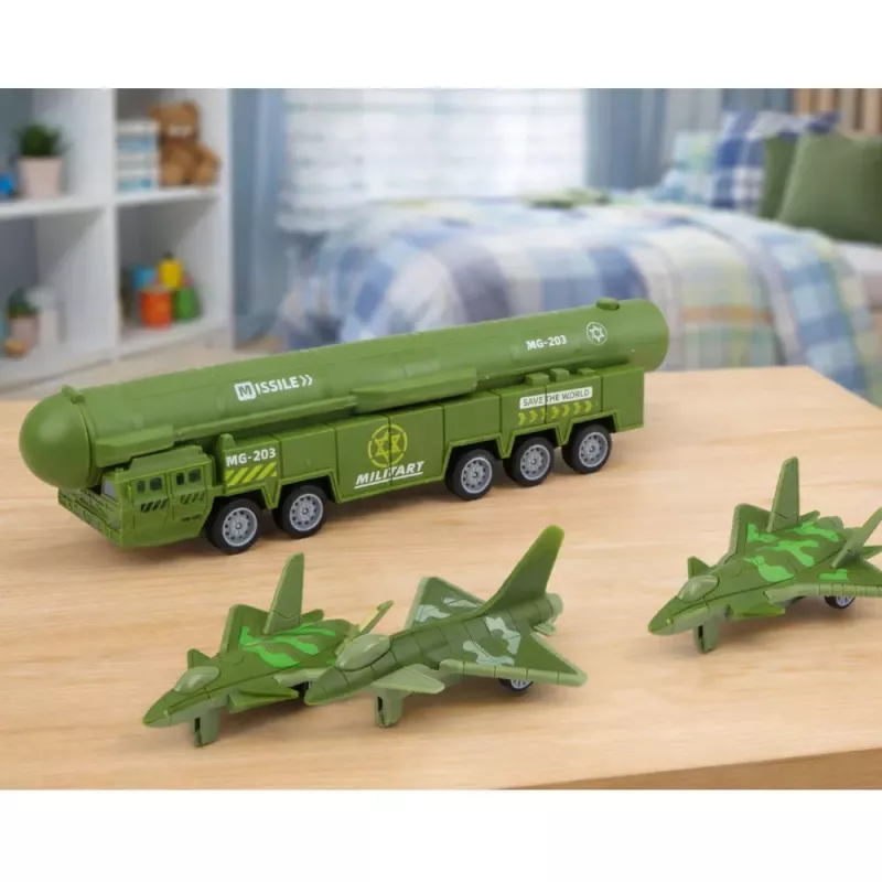 LEAN TOYS Military Set Truck Fighter Jets with Motorized Missile Launcher