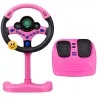 LEAN TOYS Interactive Steering Wheel on Stand with Pedals Lights Sounds Pink