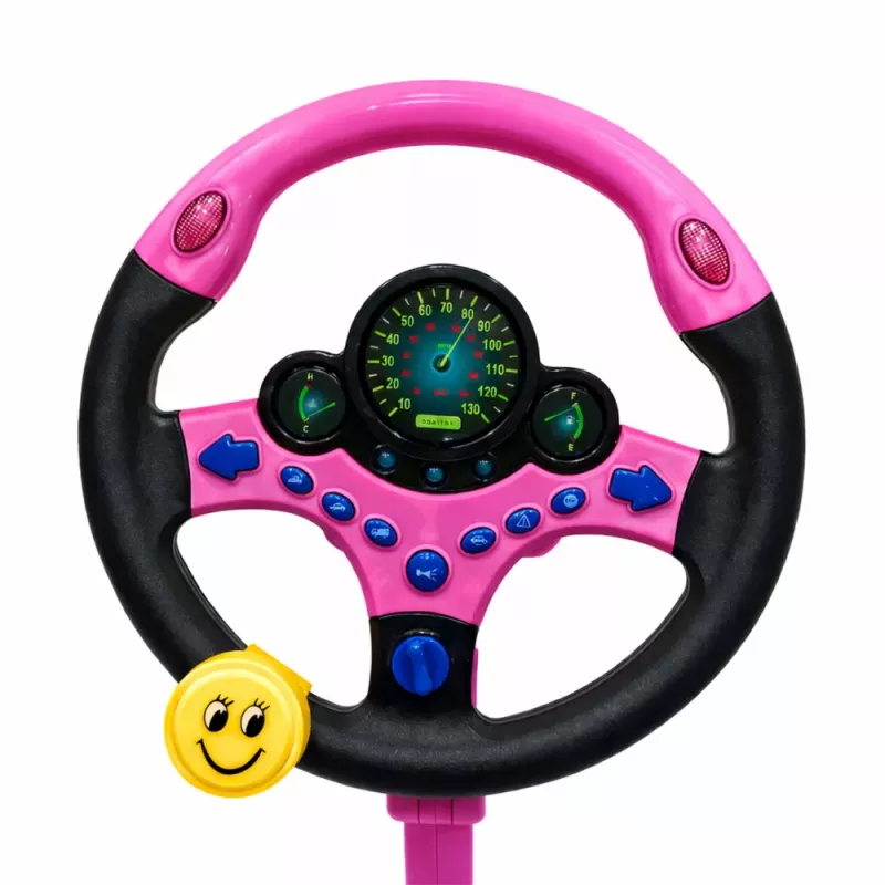 LEAN TOYS Interactive Steering Wheel on Stand with Pedals Lights Sounds Pink