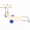 LEAN Beach Deckchair on Wheels, Garden, Folding, Aluminum Canopy, Cream