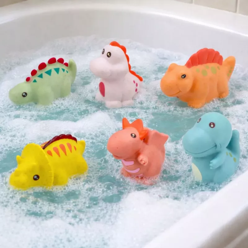 LEAN TOYS Set of Educational Rubber Dinosaurs for Bathing, Pastel Games, 6 Pieces