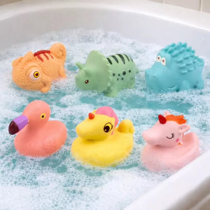 LEAN TOYS Set of Educational Rubber Animals for Bathing, Pastel Games, 6 pcs.