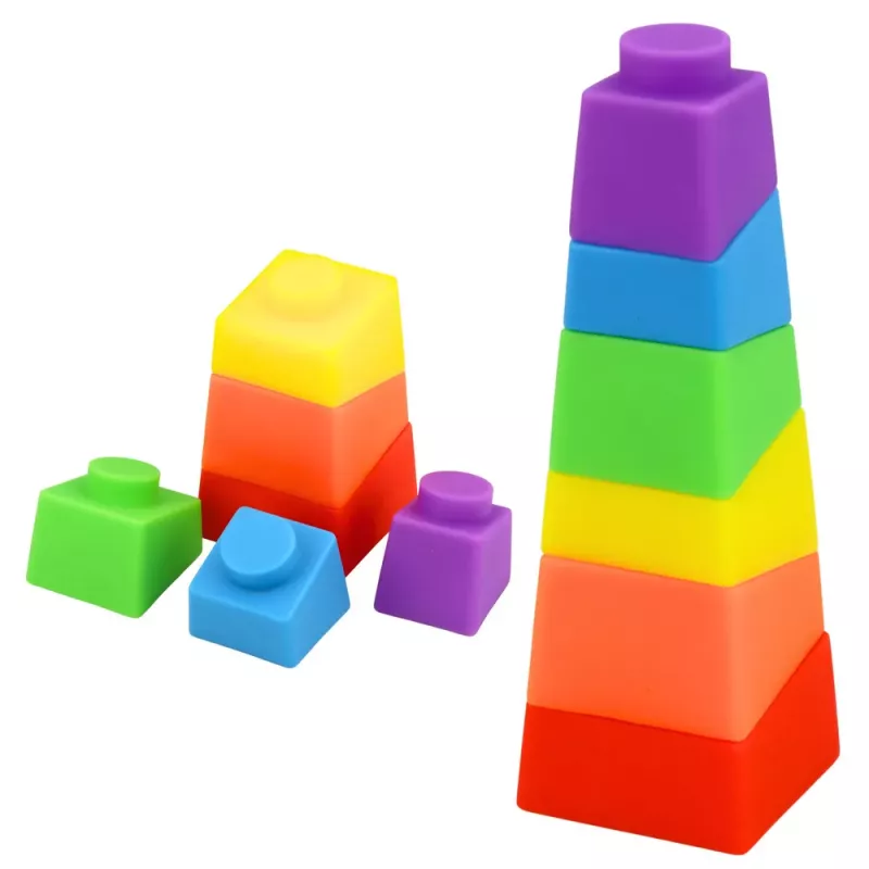 LEAN TOYS Set of Rubber Blocks Tower Rocket Cosmonaut Colorful 11 pcs.